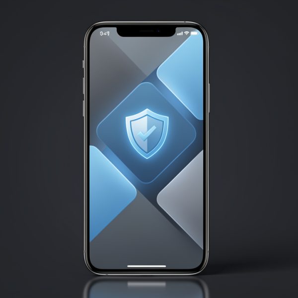 Smartphone moderne affichant une interface abstraite de mise à jour logicielle dans une ambiance technique, sobre et sécurisée.